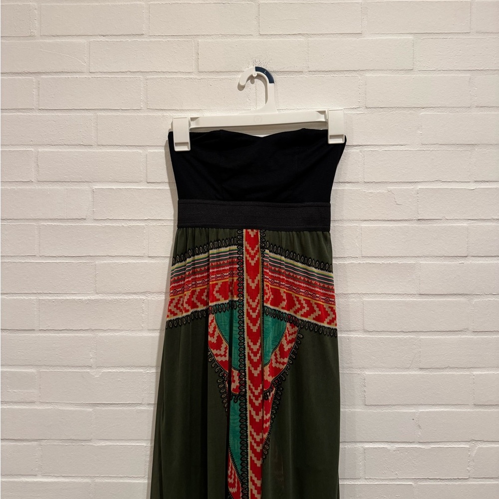 NWT Strapless Black and Multicolor Patterned Dress - Picture 3 of 10